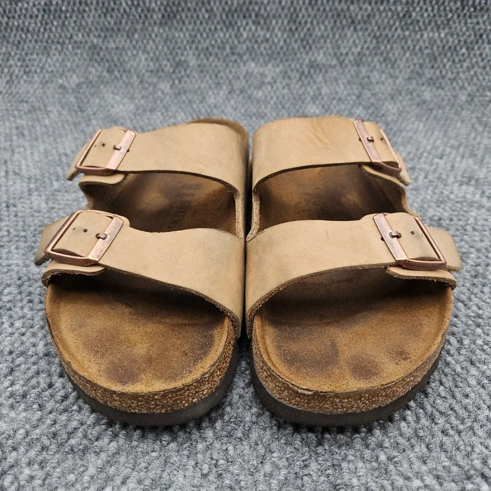Birkenstock (Men's 43 US 10) Tan Sandals Arizona Leather Two Strap Slide Comfort
